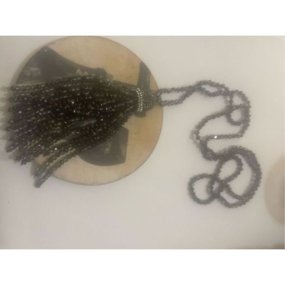 Long BOHO SILVER SPARKLE TASSEL NECKLACE - Picture 3 of 8